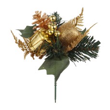 Gold Glittered Wreath Pick With Holly, Pine, Cedar, Apple, Drum, Pinecone and Berries (Lot of 12 Picks) SALE ITEM